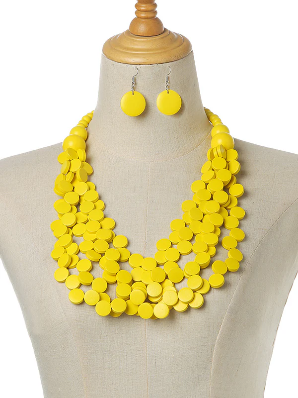 Rustic Charm Multi-Layer Wood Bead Necklace & Earring Set - Image 4