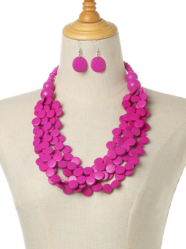 Rustic Charm Multi-Layer Wood Bead Necklace & Earring Set - Image 5