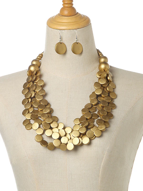 Rustic Charm Multi-Layer Wood Bead Necklace & Earring Set - Image 6
