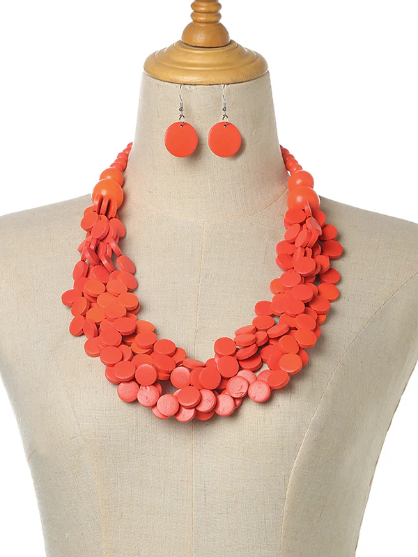 Rustic Charm Multi-Layer Wood Bead Necklace & Earring Set - Image 8