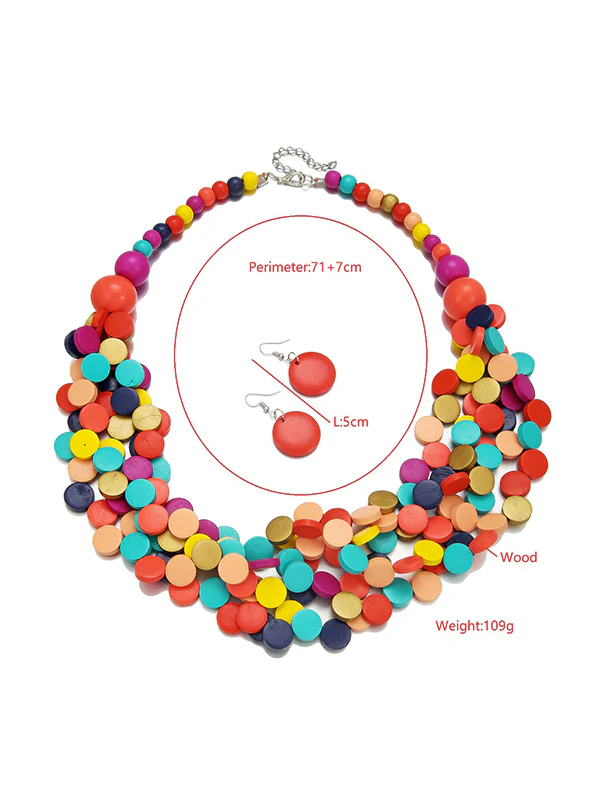 Rustic Charm Multi-Layer Wood Bead Necklace & Earring Set - Image 9