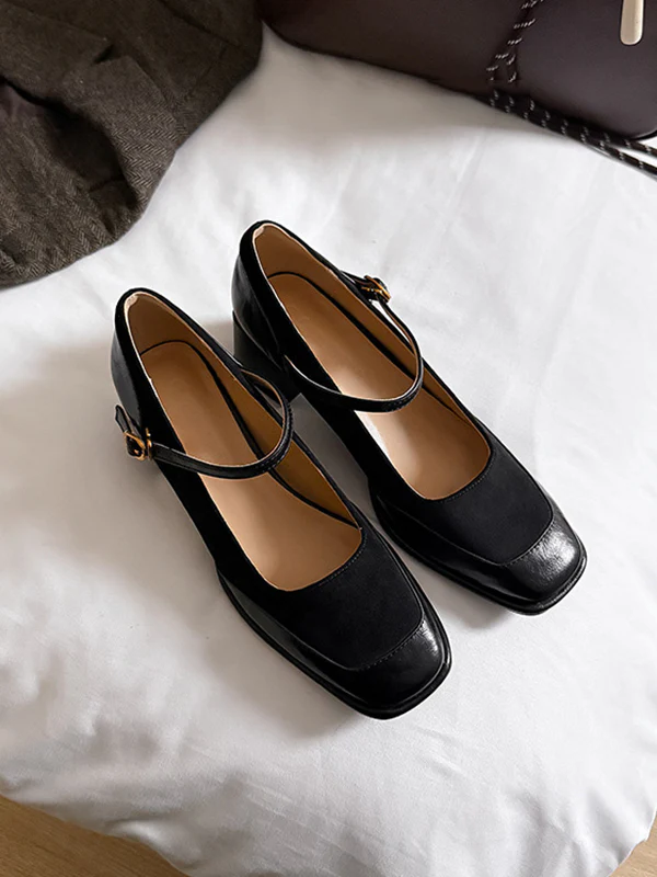 Shallow Cut Split-Joint Square-Toe Mary Janes Pumps - Image 10