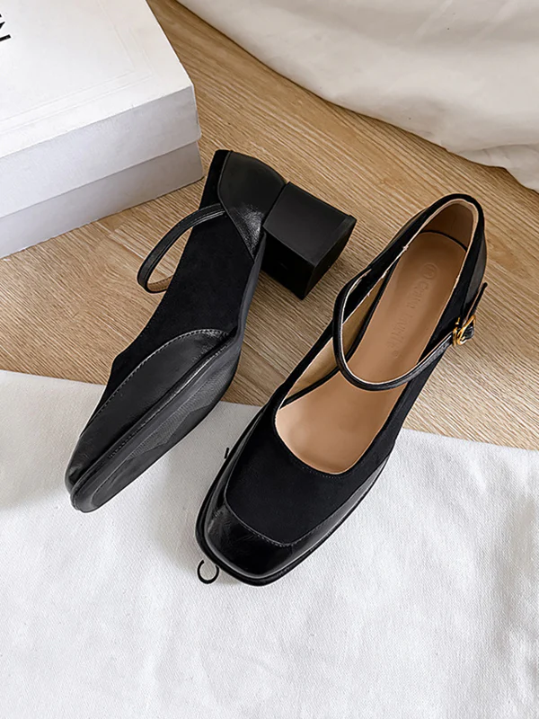 Shallow Cut Split-Joint Square-Toe Mary Janes Pumps - Image 11