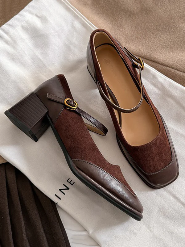 Shallow Cut Split-Joint Square-Toe Mary Janes Pumps - Image 12