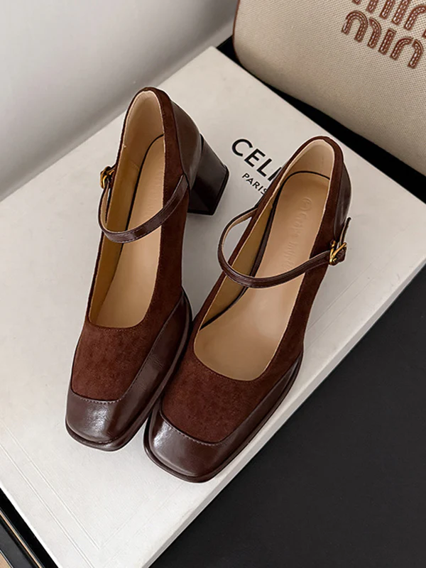 Shallow Cut Split-Joint Square-Toe Mary Janes Pumps - Image 13