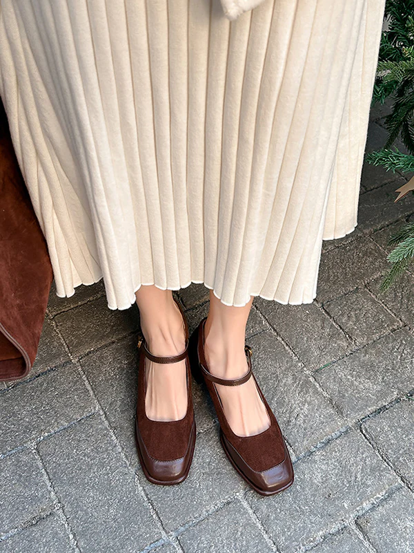Shallow Cut Split-Joint Square-Toe Mary Janes Pumps - Image 7