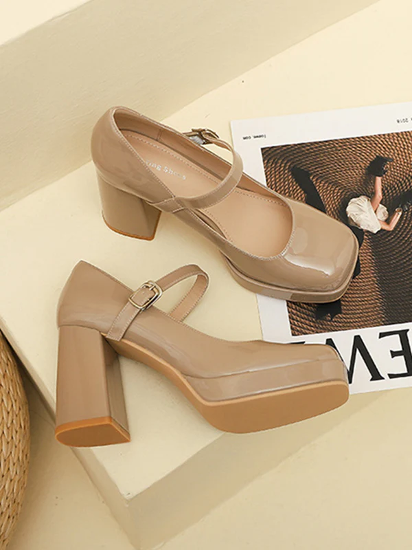 Shallow Cut Square-Toe Mary Janes Pumps - Image 10