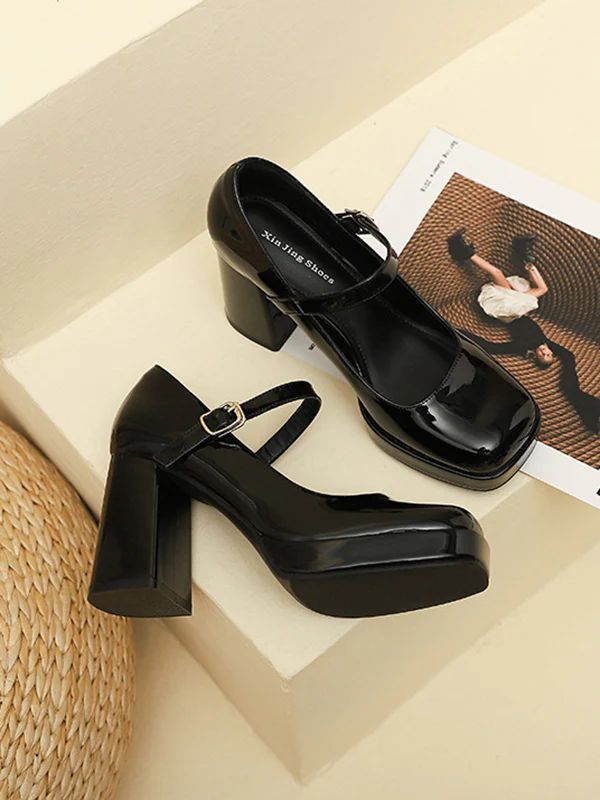 Shallow Cut Square-Toe Mary Janes Pumps - Image 11