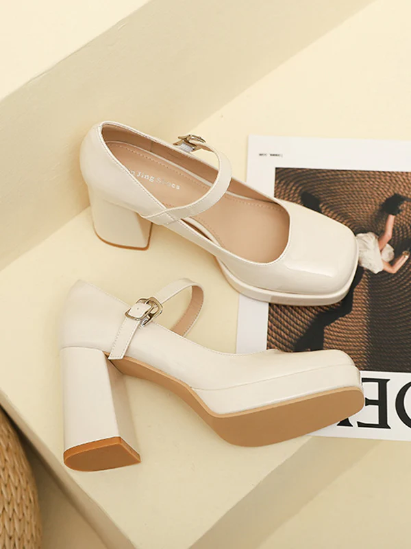 Shallow Cut Square-Toe Mary Janes Pumps - Image 12