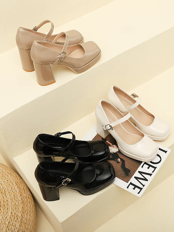 Shallow Cut Square-Toe Mary Janes Pumps - Image 13