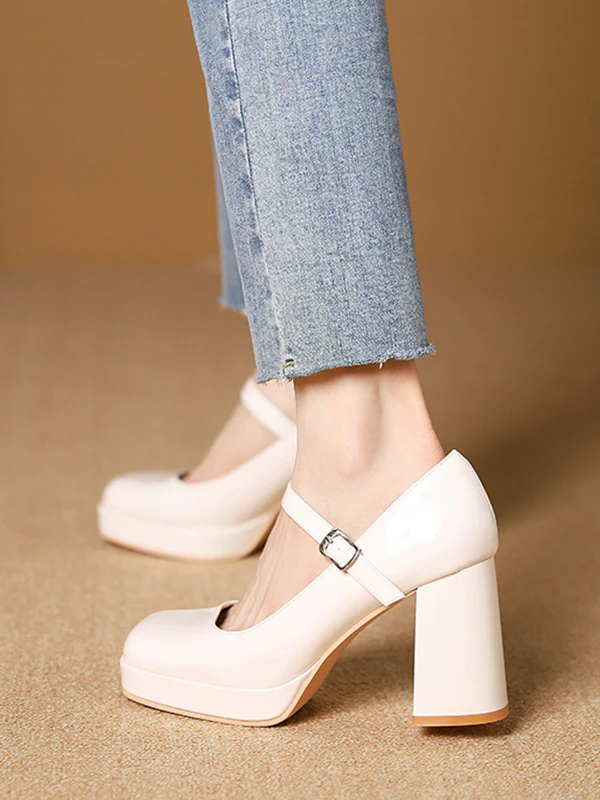Shallow Cut Square-Toe Mary Janes Pumps - Image 5