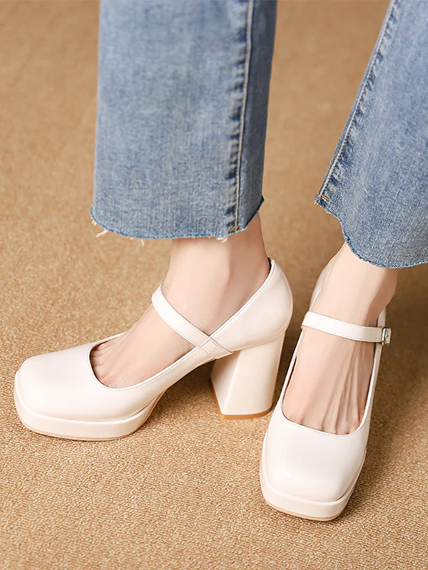 Shallow Cut Square-Toe Mary Janes Pumps - Image 6