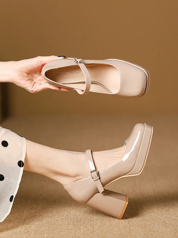 Shallow Cut Square-Toe Mary Janes Pumps - Image 8