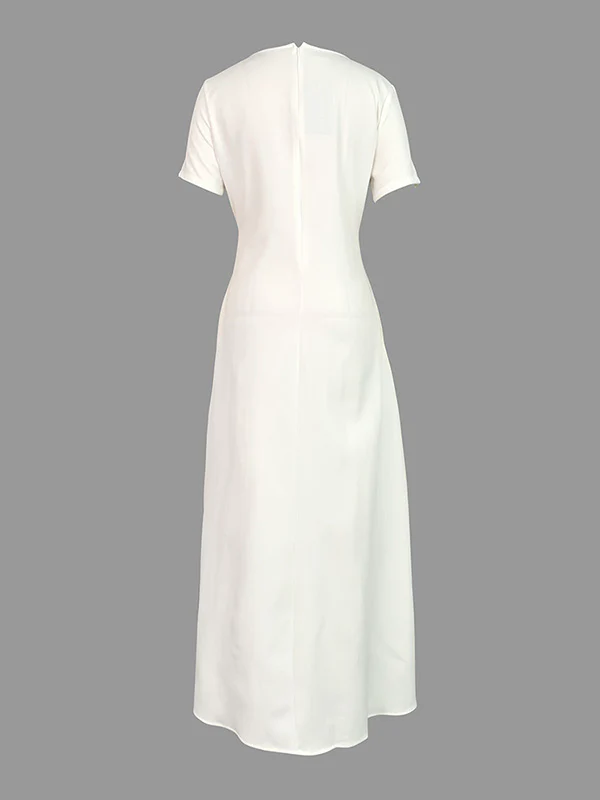 Short Sleeves Flower Print Boat Neck Maxi Dresses - Image 5