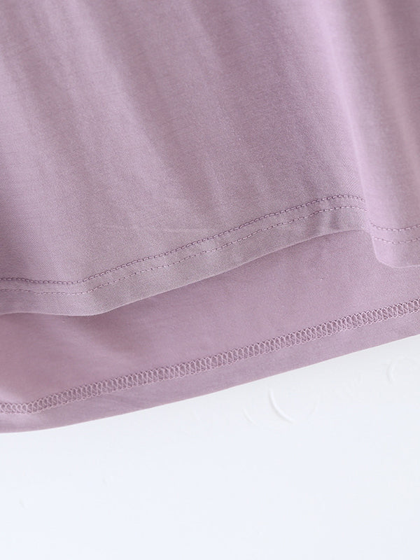 Short Sleeves Pleated Solid Color Heaps Collar T-Shirts Tops - Image 22