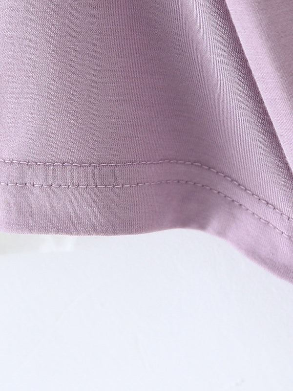 Short Sleeves Pleated Solid Color Heaps Collar T-Shirts Tops - Image 24