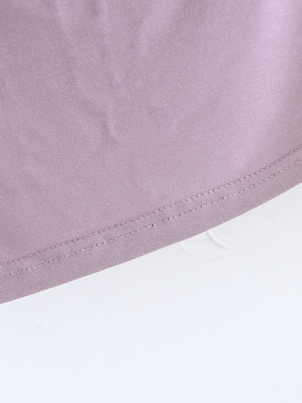 Short Sleeves Pleated Solid Color Heaps Collar T-Shirts Tops - Image 25