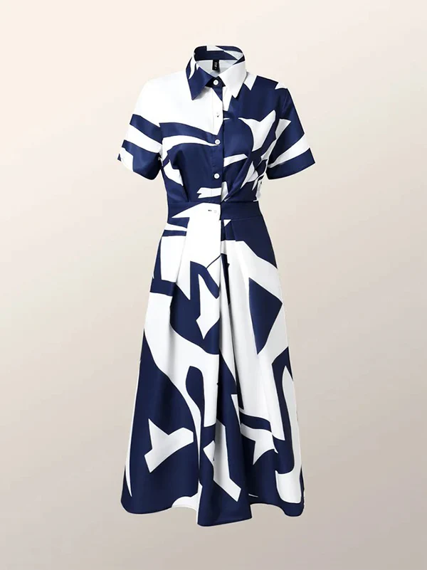 Short Sleeves Printed Lapel Maxi Dresses - Image 2