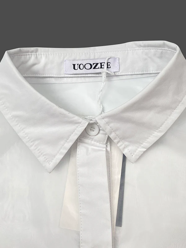 Short Sleeves See-Through Solid Color Split-Joint Lapel Blouses&Shirts Tops - Image 8