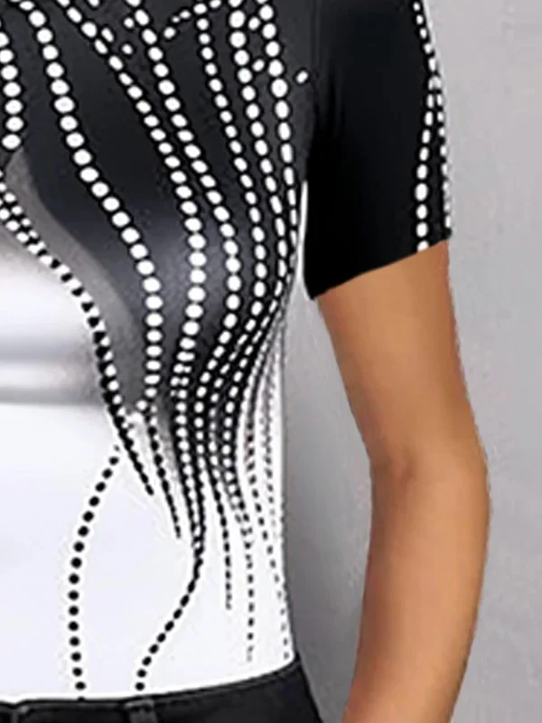 Short Sleeves Skinny Contrast Color Printed High Neck T-Shirts Tops - Image 3