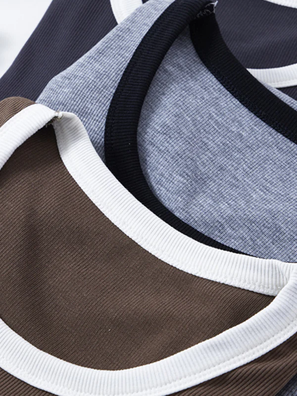 Short Sleeves Skinny Contrast Color Round-Neck T-Shirts - Image 11
