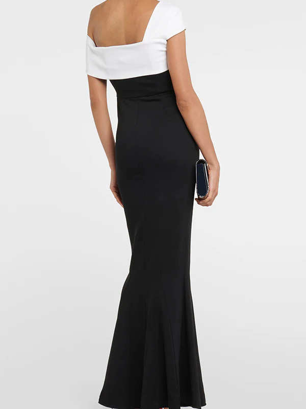 Short Sleeves Skinny Contrast Color Split-Joint One-Shoulder Evening Dresses Maxi Dresses - Image 2