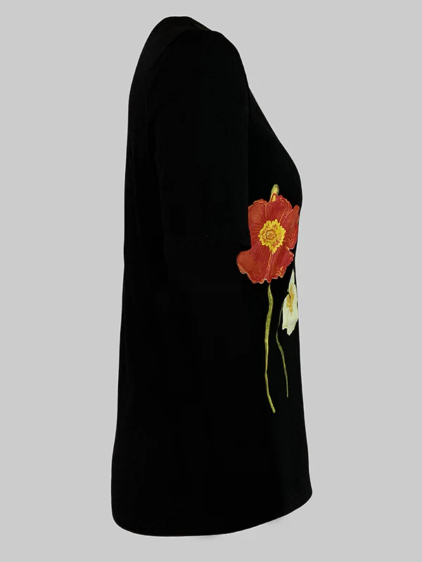 Short Sleeves Skinny Floral Printed Split-Joint Round-Neck T-Shirts - Image 5