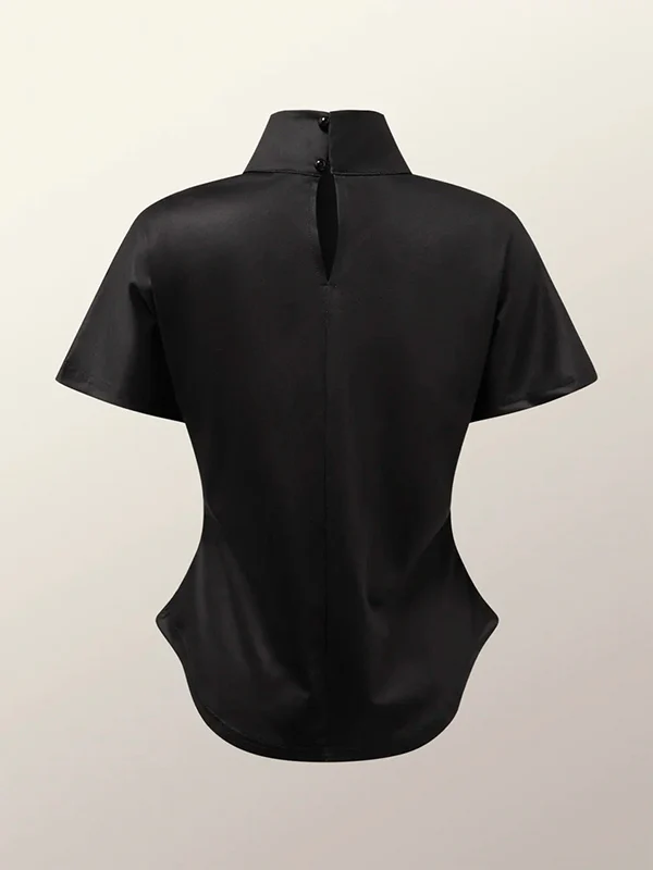 Short Sleeves Skinny Flower Print High Neck T-Shirts Tops - Image 5