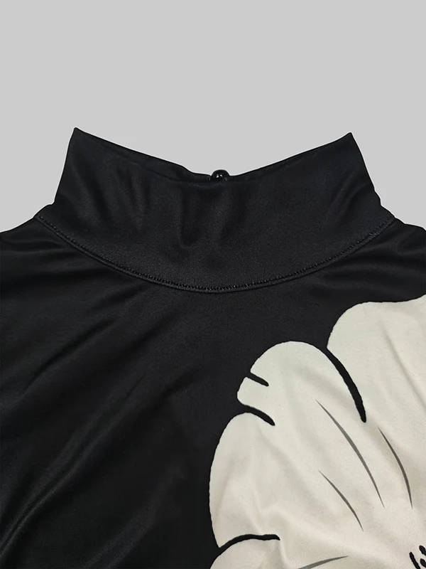 Short Sleeves Skinny Flower Print High Neck T-Shirts Tops - Image 7
