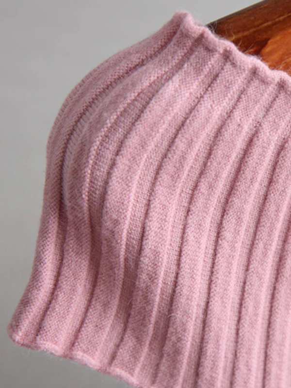 Short Sleeves Skinny Solid Color Boat Neck Knitwear Pullovers Sweater - Image 13