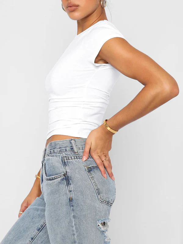 Short Sleeves Skinny Solid Color Round-Neck T-Shirts - Image 13