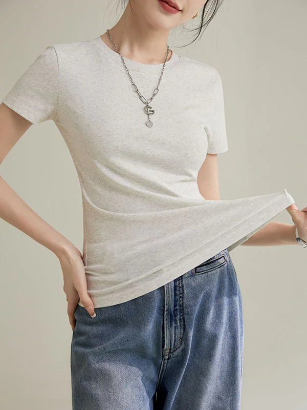 Short Sleeves Skinny Solid Color Round-neck T-Shirts Tops - Image 2