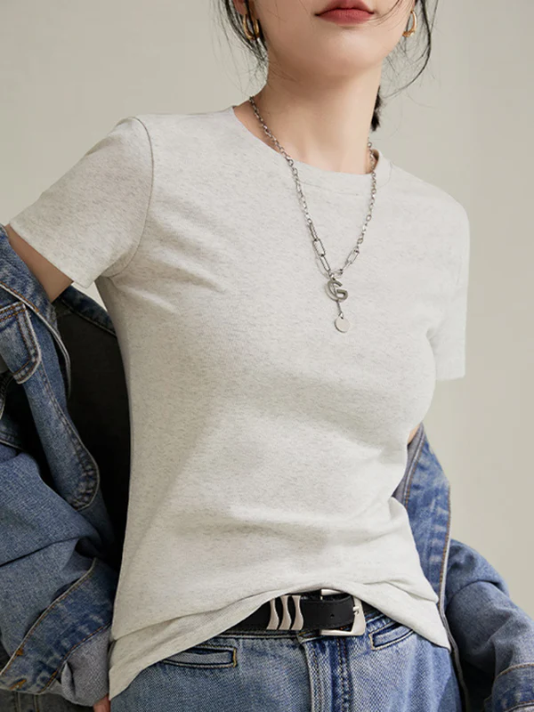 Short Sleeves Skinny Solid Color Round-neck T-Shirts Tops - Image 8