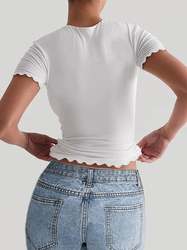 Short Sleeves Skinny Solid Color Round-Neck T-Shirts Tops - Image 10