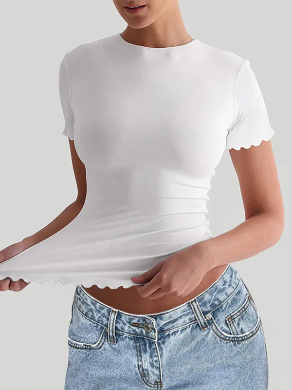 Short Sleeves Skinny Solid Color Round-Neck T-Shirts Tops - Image 2