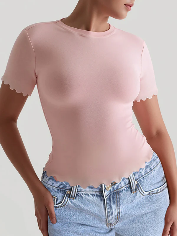 Short Sleeves Skinny Solid Color Round-Neck T-Shirts Tops - Image 4