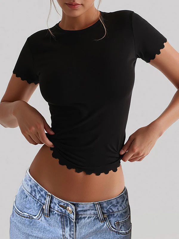 Short Sleeves Skinny Solid Color Round-Neck T-Shirts Tops - Image 6
