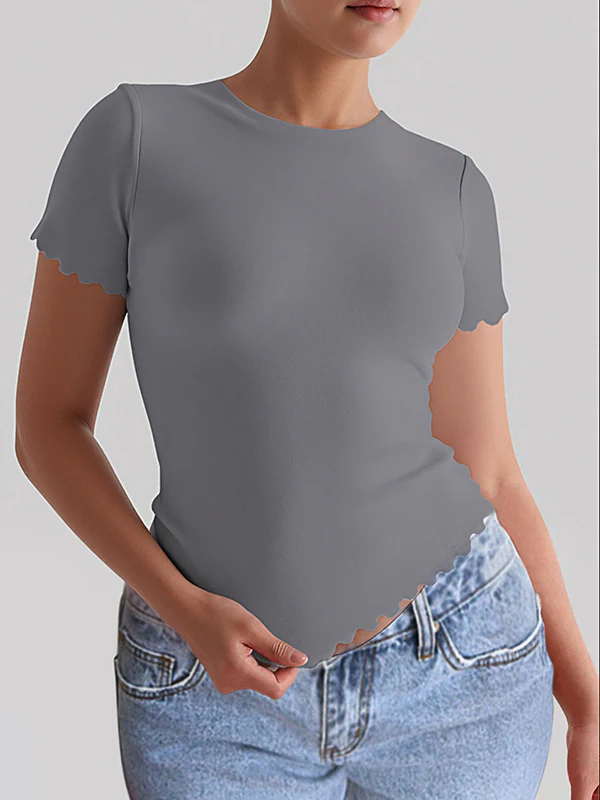 Short Sleeves Skinny Solid Color Round-Neck T-Shirts Tops - Image 7
