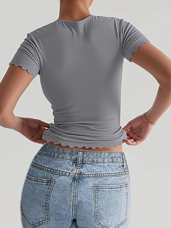Short Sleeves Skinny Solid Color Round-Neck T-Shirts Tops - Image 8