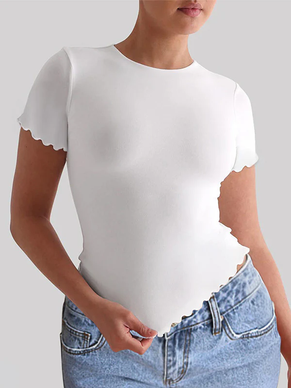 Short Sleeves Skinny Solid Color Round-Neck T-Shirts Tops - Image 9