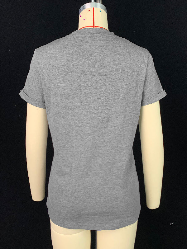 Short Sleeves Solid Color Round-Neck T-Shirts Tops - Image 10