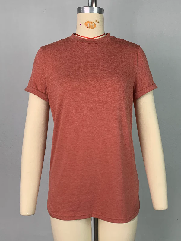 Short Sleeves Solid Color Round-Neck T-Shirts Tops - Image 11