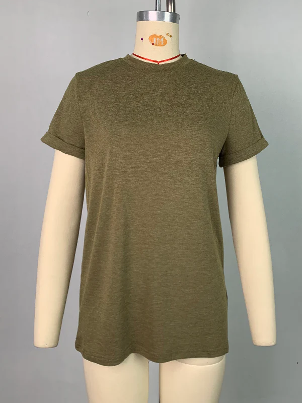 Short Sleeves Solid Color Round-Neck T-Shirts Tops - Image 14