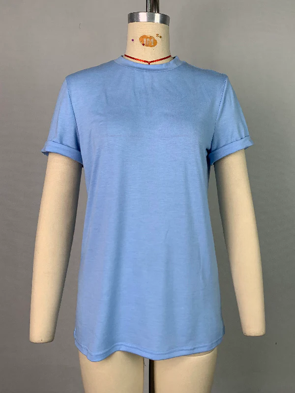 Short Sleeves Solid Color Round-Neck T-Shirts Tops - Image 17
