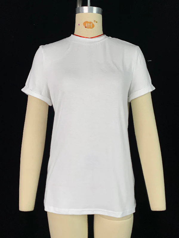 Short Sleeves Solid Color Round-Neck T-Shirts Tops - Image 2