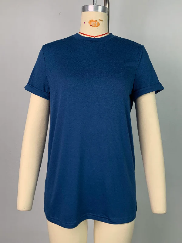 Short Sleeves Solid Color Round-Neck T-Shirts Tops - Image 20