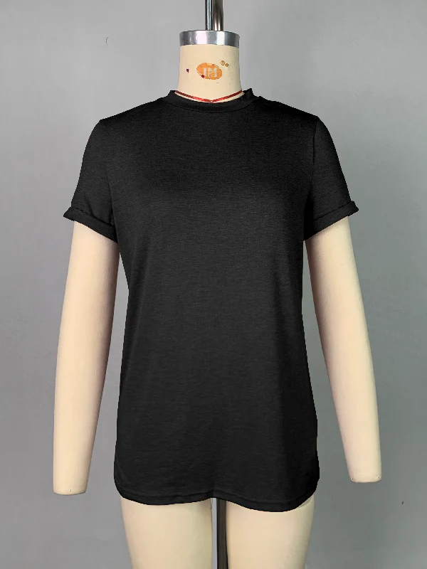 Short Sleeves Solid Color Round-Neck T-Shirts Tops - Image 23