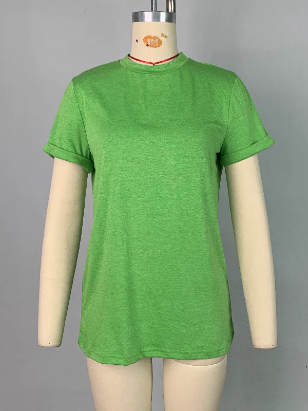 Short Sleeves Solid Color Round-Neck T-Shirts Tops - Image 26