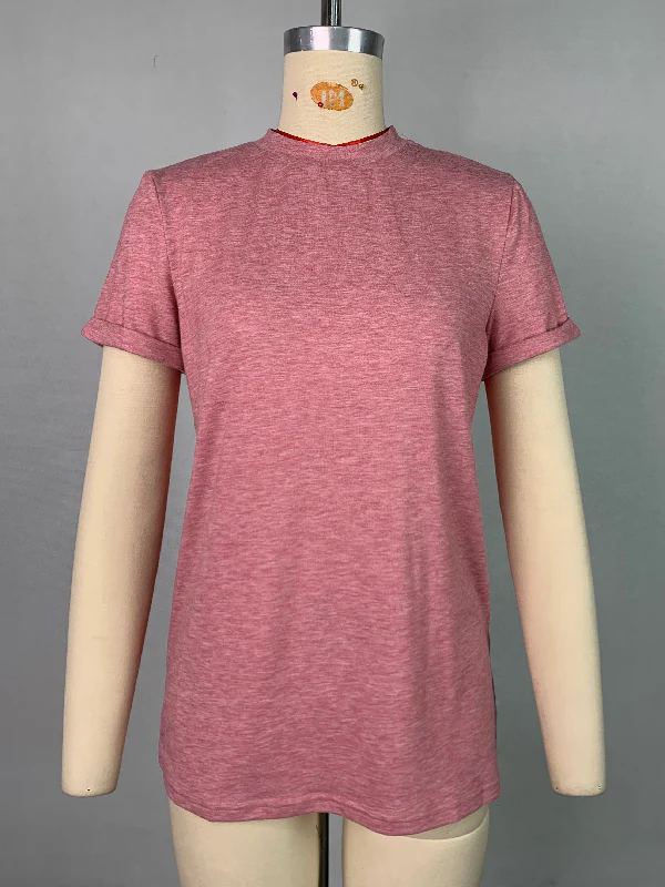 Short Sleeves Solid Color Round-Neck T-Shirts Tops - Image 29