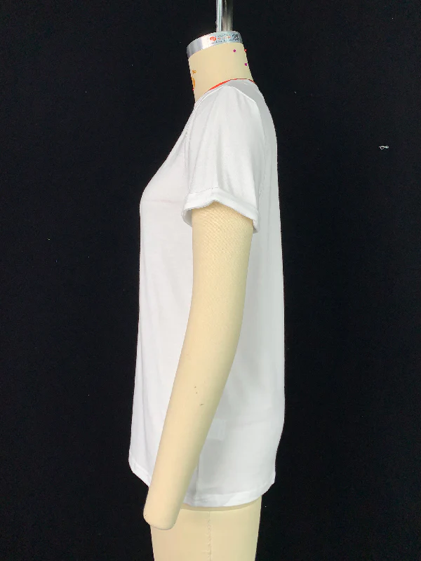 Short Sleeves Solid Color Round-Neck T-Shirts Tops - Image 3